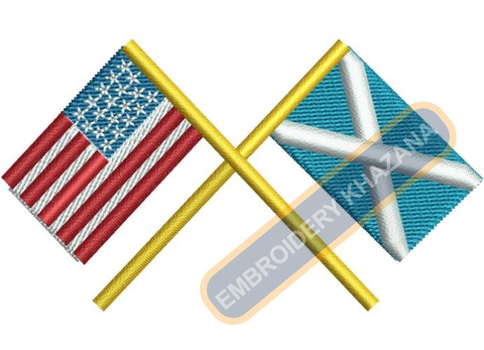 Scottish and American flag embroidery design